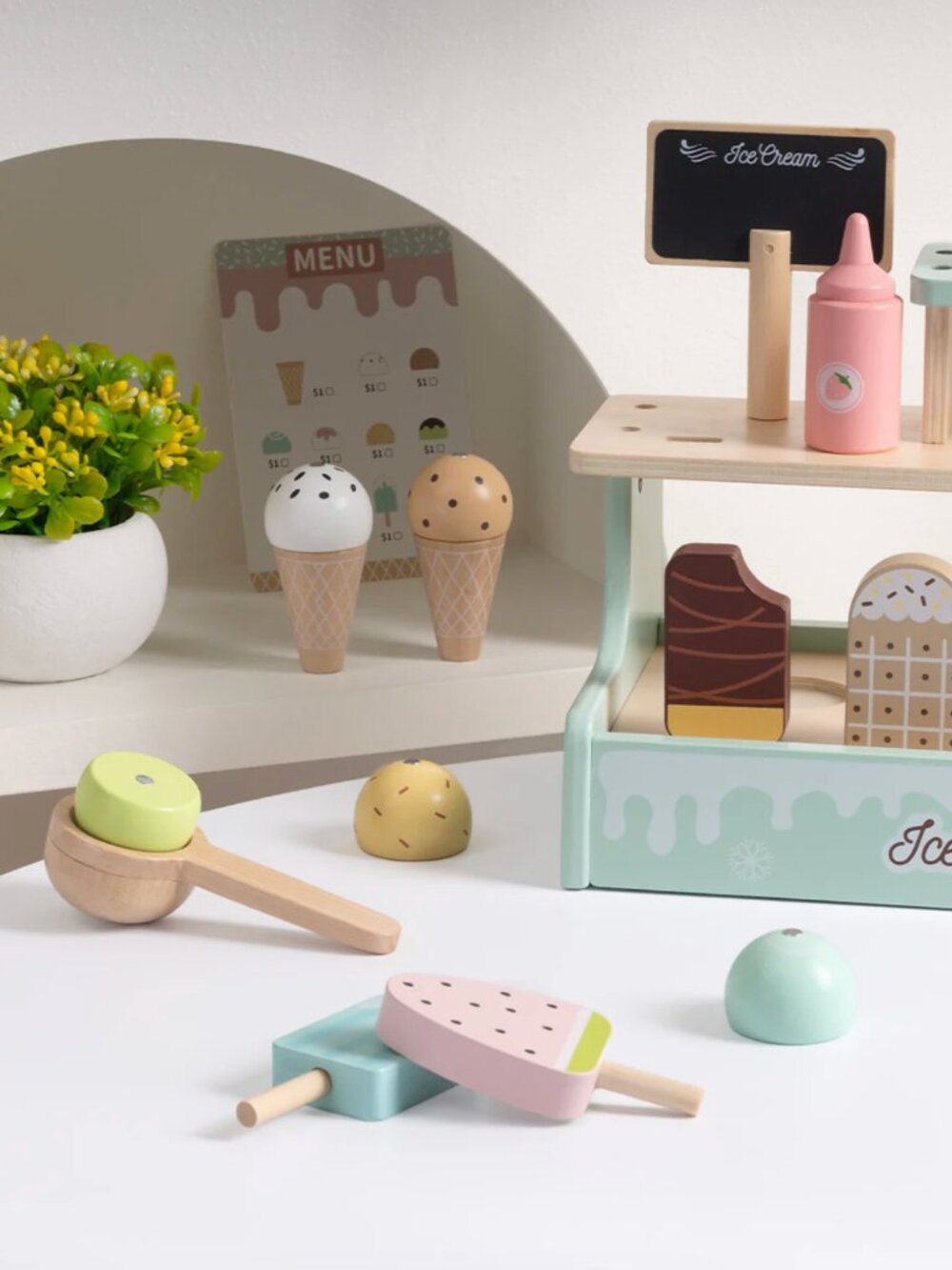 Montessori Wooden Ice Cream Shop Pretend Play Toy Set New - Picture 9 of 13